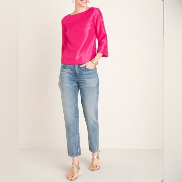 Chico’s Vibrant Pink Classic Boat Neck Pullover Top in Summerberry NEW - Picture 2 of 16